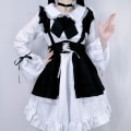 Pikkukuva 3 / 6: Naisten piika-asu Lolita Cosplay Söpö Seksikäs Eroottinen Kawaii Kahvila-asu Musta Valkoinen Miesten Uniformu Esiliina Mekko Söpö Rusetti Mucama Women Size L