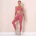 Pikkukuva 4 / 6: Eurooppalainen ja amerikkalainen pesty saumaton neulottu lantiota korostava jooga-asu ontto urheilu juoksu treeniasu naisille 6316 bra trousers set-light gray L