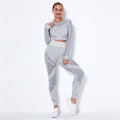Miniatyrbillede 6 af 11: Yoga Sæt Todelt BH Leggings Trænings Fitness Sæt Til Kvinder Light Gray M