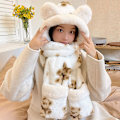 Pikkukuva 2 / 8: Talvinen Korealaistyylinen Söpö Karhuhattu Kolmiosainen Setti Paksu Tuulenpitävä Lämmin Huivi Kolmiosainen Setti Yksiosainen Hattu Bear coffee color three-piece set
