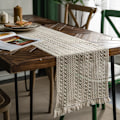 Miniatyrbilde 10 av 11: Bordløper i bomull og lin, stripet søm, to-farget vevd dusk, naturlig materiale, amerikansk duk Red mesh hemp rope 30*400 (including tassels)