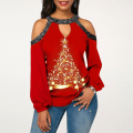 Miniatyrbild 3 av 6: Julkläder Damkläder Ljus Kristall Patchwork Cold-Shoulder Julkläder Snowflake XL