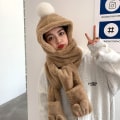 Miniatyrbilde 4 av 8: 2023 Nytt Høst- og Vinterplysj Skjerf Søte Kaninører Fortykket Varm Hatt Skjerf Hansker Integrert Beige B