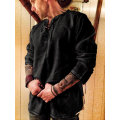 Miniatyrbild 3 av 5: Halloween Medeltida Renässans Cosplay Kostym Män Vikingar Pirat Toppar Retro T-shirts Tunika Forntida Slavisk Riddare Krigar Outfit Dark Blue 4XL