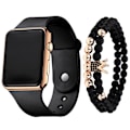 Miniatyrbild 6 av 6: 3 st/set Herr Mode Enkel LED Silikon Elektronisk Klocka Armband Set Rose gold shell White Belt