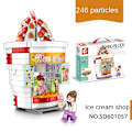 Miniatyrbillede 2 af 5: Mini Partikel Byggeklodser Model Bygadeudsigt Hamburger Drikkevarebutik Model Byggeklodser Legetøjssæt Børn Fødselsdag Julegave 601057Ice cream store