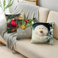 Miniatyrbild 2 av 11: Merry Xmas Prydnadskuddar Överdrag 40/45/50cm Julgran Snögubbe Ornament Bollar Kuddfodral för Soffa Vardagsrum Heminredning 40cm x 40cm 01