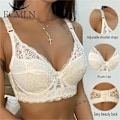 Miniatyrbillede 2 af 7: Dame Broderi BH Anti-hæng Samlet BH Bøjle Åndbar Justerbar BH Push-up BH'er Plus Størrelse 80B-105D Beige 38/85