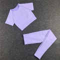 Miniatyrbild 9 av 11: Yoga BH Crop top Sport BH Träningskläder Sömlös Polyester Gym Set 2pcs Pink M