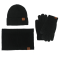 Miniatyrbilde 1 av 11: Vinterlue Skjerf Hansker Tredelt Sett Fleeceforet Berøringsskjerm Utendørs Kuldebeskyttelse Tykk Strikket Black three-piece set