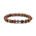 Miniatyrbillede 1 af 11: Herre Naturlige Lavasten Perle Armbånd Hæmatit Kors Rosenkrans Meditation Bøn Jesus Armbånd Kvinder Yoga Smykker Wooden Beads