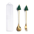 Pikkukuva 7 / 11: Q Joulu Jälkiruokalusikka-haarukka Setti Söpö Nukkemainen Jälkiruokalusikka Sarjakuva Astiasto Hedelmähaarukka Kannettava Kahvilusikka Rocket gold spoon Fork storage box