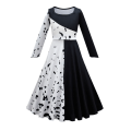 Pikkukuva 5 / 11: Elokuva Cruella De Vil Cosplay Asut Lasten Puku Mustavalkoinen Piikatytön Mekko Halloween Juhlapuku Viitalla Peruukilla 805893-piece set 02 150