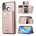 Miniatyrbild 1 av 5: Handgjort PU Läderfodral För Huawei P30 Lite Med Korthållare, Plånboksfunktion, Stödfunktion, Fallskydd Rose Gold
