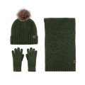 Miniatyrbillede 1 af 8: Hue, halstørklæde, handsker, tredelt sæt, kuldesikkert pelskvast fleeceforet strikkedragt Army green three-piece set
