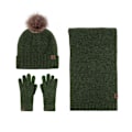 Pikkukuva 1 / 8: Hattu Huivi Käsineet Kolmiosainen Setti Kylmänkestävä Turkistupsu Fleecevuorattu Neulesetti Army green three-piece set