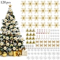 Miniatyrbilde 1 av 6: 120 stk. Juleblomstsett Juletrepynt Anheng Plastblomster Kunstige Blomster Golden Set