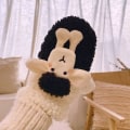 Miniatyrbilde 1 av 11: Bjørn Broderi Myke Plysj Hansker Dame Vinter Varme Tykke Fingerløse Votter Jenter Studenter Utendørs Varme Gaver Håndbeskyttelse ED One Size