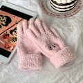 Miniatyrbillede 7 af 7: Vinter Plys Søde Pige Handsker Varme Fingerhandsker Broderi Blush Bjørn Uld Vanter Studenter Kolde Udendørs Cykelhandsker khaki One Size