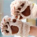 Miniatyrbillede 5 af 11: Kawaii Katte Klo Plys Handsker Kvinder Vinter Varme Korte Fingerløse Handsker Fluffy Bjørn Kat Votter Kostume Halv Finger Votter C Plush Mittens One Size