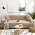 Miniatyrbild 1 av 11: Enfärgad Universal Sofföverdrag för Alla Årstider, Nordisk Trendig Stickad Stretch Allomfattande Sofföverdrag Dammtät Soffkudde Light camel coffee M [double length within 145-185cm]]