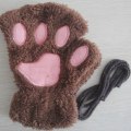 Miniatyrbilde 8 av 11: Kawaii Katteklo Hånd Plysj Hansker Kvinner Vinter Varme Korte Fingerløse Hansker Fluffy Bjørn Kattevotter Kostyme Halvfinger Votter C Plush Mittens One Size