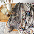 Miniatyrbild 2 av 11: Boho Sofffilt Stickad Bomull Sofföverdrag Demon Öga Viktad Tapet Bohemisk Tofs Boho Väggdekor Picknickfilt Filtar O 130x160cm