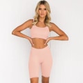 Miniatyrbilde 10 av 11: Yoga Sett Høyt Elastisk Trenings Sportsett Polstret Sports-BH Høy Midje Sports Leggings Gym Khaki Set S