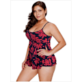 Miniatyrbild 1 av 7: Flickbaddräkt Flerfärgad Slip Plus Size Baddräkt i ett stycke Bikini dark blue safflower 4XL