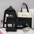 Miniatyrbillede 10 af 11: Canvas Piger Mode Skoletaske Stor Kapacitet Studerende Koreansk Rygsæk All-match Multifunktionelt 4-delt Sæt Bolsa Sac A Dos 1 piece black2