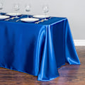 Miniatyrbild 1 av 11: Vit Bordsduk Polyester Bordsduk Rektangulär Satin Duk för Födelsedag Jul Hemfest Dekor Bröllopsmaterial Royal Blue 145x366cm