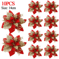 Miniatyrbild 10 av 11: 5/10 st 14cm Glitter Julstjärna Jul Konstgjorda Blommor med Klämmor DIY Julgransprydnader Krans Öppen Spis Dekorationer Silver (10pcs)