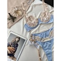 Miniatyrbild 5 av 5: Aduloty Sexiga underkläder för kvinnor sommar tunn bh-set delikat spets sömnad blomma broderi mesh perspektiv erotiska underkläder Golden L