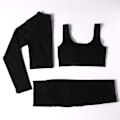 Miniatyrbild 11 av 11: Yoga Set Dam Gym Kläder Kvinnlig Hög Midja Yoga Byxor Träningsdräkt Dam Fitness Kläder 3 Pcs Set Khaki M