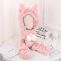 Miniatyrbild 6 av 7: Sött Julhatt Handskar Halsduk Tredelat Set Utomhus Håll Värmen Köldtålig Plysch Hatt i Ett Stycke WHSS6049-A rabbit ears khaki