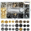 Miniatyrbillede 8 af 9: Trykknapsæt 12,5 mm Metal Trykknapper til Tøj Håndværk Taske Sko Krave Bælte Jeans Perfekt Pasform Justeringsknap DIY Skrædder 80PCS