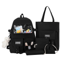 Miniatyrbild 1 av 11: 4 st/set Skolryggsäckar för damer Skolväska Daisy Canvas för tonårsflickor Student College Bokväska Pojkar Portfölj Bolsas Mochilas H Black Backpacks