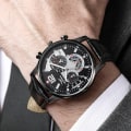 Miniatyrbillede 7 af 8: Læderbælte Business Ur Mode Ur Herreur Kalender Quartz Ur Herreur Black shell gold word