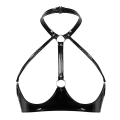Miniatyrbillede 1 af 5: Dame BH Patent Læder Halterneck Rygløs Åben Skål Bøjlefri Uforet BH Top Black S