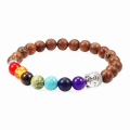 Pikkukuva 9 / 11: Miesten rannekoru puisilla helmillä Risti 7 Chakra Healing Balance Onyx Rannekorut & Rannekkeet Pöllö Rukous Reiki Buddha Naisten Korut Homme Cross