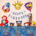 Miniatyrbild 1 av 5: Födelsedagsballongset med rymdtema, baby helårs födelsedagsfest dekoration ballong PAW Patrol crown year-old suit