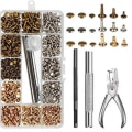 Pikkukuva 8 / 11: 480 kpl Metallisia Kaksipuolisia Niittejä Pyöreitä Nittejä DIY Nahkatyöhön Laukku Vyö Vaatteet Kenkien Lemmikkieläinten Pannan Kiinnitystyökalut 180pcs No Plier