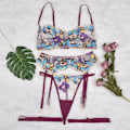 Miniatyrbild 2 av 5: Aduloty Utsökt Broderade Blommor Sexiga Erotiska Underkläder Perspektiv Transparent BH Samla Frestelse Kvinnor Underkläder Fem Delar Khaki M