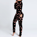 Miniatyrbild 5 av 5: Sexiga pyjamasoveraller för damer, knäppning framtill, funktionell knäppning, pyjamas för vuxna med flik, V-ringad jumpsuit med lång ärm, nattkläder för kvinnor PP S