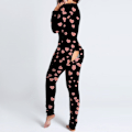 Miniatyrbillede 5 af 5: Dame Sexet Pyjamas Onesies Knaplukning Foran Funktionel Knap Flap Voksne Pyjamas V-hals Langærmet Jumpsuit Dame Nattøj PP L2