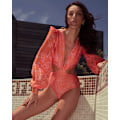 Miniatyrbillede 3 af 9: Printet Langærmet Bikini Sexet Heldragt Badedragt Dame Plus Size Badetøj Orange Red XL