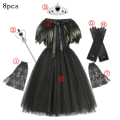Miniatyrbild 6 av 7: Disney Maleficent Djävulsk Drottning Tutu Cosplay Kostym Halloween Flickor Maskerad Fjäder Vingar Kungliga Barn Utklädningskläder 3pcs Black witch A 6-7Y