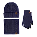 Miniatyrbild 1 av 9: Handskar Mössa Halsduk Tredelat Set Pekskärm plus Sammet Varm Yllemössa Tredelat Set Navy blue three-piece set