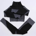 Miniatyrbillede 10 af 11: Yoga Sæt Træning fitness tøj til kvinders træningsdragt 3 Pcs set black gray S