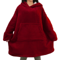 Miniatyrbilde 1 av 11: Vinter Oversized Hettegenser Teppe Med Ermer Fleece Genser Rutete Hette Dame Lomme Hettegenser Oversize Mykt Teppe hmy623 red One Size